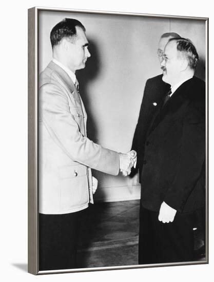 Rudolf Hess (Left) Greeted Russian Premier Vyacheslav Molotov in Berlin on Nov. 12, 1940-null-Framed Photo
