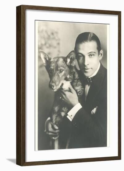 Rudolph Valentino with Dog-null-Framed Art Print