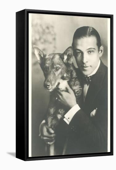 Rudolph Valentino with Dog-null-Framed Stretched Canvas