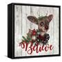 Rudolph - Wood Background-Sheena Pike Art And Illustration-Framed Stretched Canvas