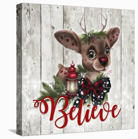 Rudolph - Wood Background-Sheena Pike Art And Illustration-Stretched Canvas