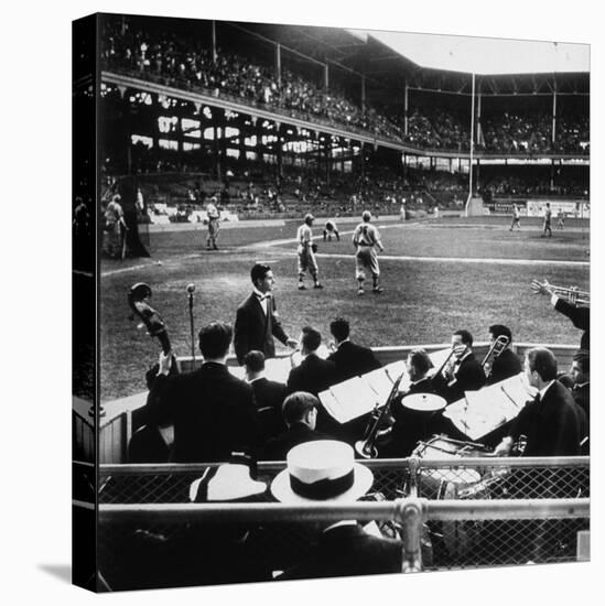 Rudy Friml Jr.'s Hot Jazz Band, Playing at Ebbets Field During Dodgers vs. Cardinals Baseball Game-David Scherman-Stretched Canvas