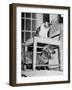 Rudy the Dachshund and Trudy the Cat Engaged in Hide and Seek Or "Pounce on the Dog"-Frank Scherschel-Framed Photographic Print