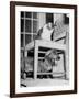 Rudy the Dachshund and Trudy the Cat Engaged in Hide and Seek Or "Pounce on the Dog"-Frank Scherschel-Framed Photographic Print