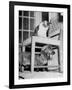 Rudy the Dachshund and Trudy the Cat Engaged in Hide and Seek Or "Pounce on the Dog"-Frank Scherschel-Framed Photographic Print