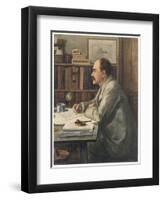 Rudyard Kipling English Writer Working at His Desk-Edward Burne-Jones-Framed Art Print