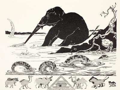 The Elephant's Child Having His Nose Pulled by the Crocodile