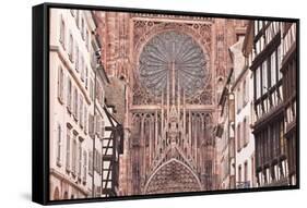Rue Merciere and Strasbourg Cathedral, Strasbourg, Bas-Rhin, Alsace, France, Europe-Julian Elliott-Framed Stretched Canvas