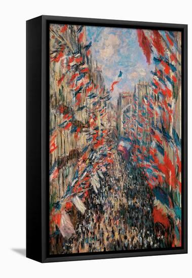 Rue Montorgueil, Paris, Festival of June 30, 1878-Claude Monet-Framed Stretched Canvas