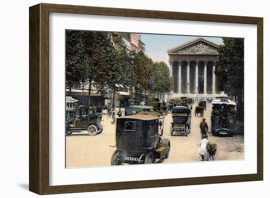 Rue Royale and the Madeleine, Paris, with Cars and a Motorbus on the Street, C1900-null-Framed Giclee Print