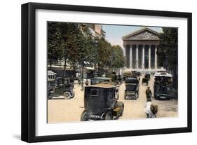 Rue Royale and the Madeleine, Paris, with Cars and a Motorbus on the Street, C1900-null-Framed Giclee Print