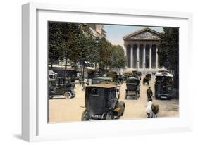 Rue Royale and the Madeleine, Paris, with Cars and a Motorbus on the Street, C1900-null-Framed Giclee Print