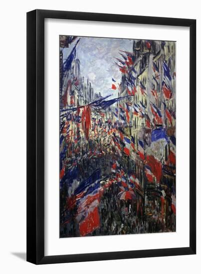 Rue St Denis in Paris During Patriotic Festival of June 30, 1878-Claude Monet-Framed Giclee Print