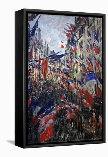 Rue St Denis in Paris During Patriotic Festival of June 30, 1878-Claude Monet-Framed Stretched Canvas