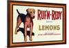 Ruf n' Redy Lemon Label - Upland, CA-Lantern Press-Framed Art Print