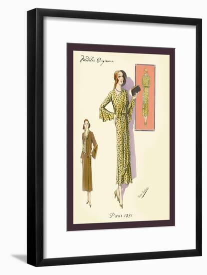 Ruffled Autumn Dress and Overcoat-null-Framed Art Print