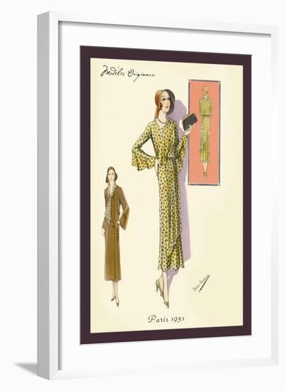 Ruffled Autumn Dress and Overcoat-null-Framed Art Print