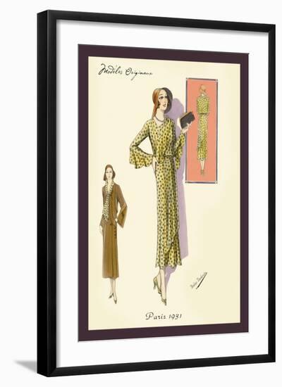 Ruffled Autumn Dress and Overcoat-null-Framed Art Print