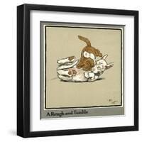 Rufus the Cat Attacks Rags the Puppy-Cecil Aldin-Framed Art Print