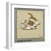 Rufus the Cat Attacks Rags the Puppy-Cecil Aldin-Framed Art Print