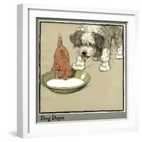 Rufus the Cat Drinks from a Bowl, Watched by a Dog-Cecil Aldin-Framed Photographic Print