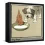 Rufus the Cat Drinks from a Bowl, Watched by a Dog-Cecil Aldin-Framed Stretched Canvas