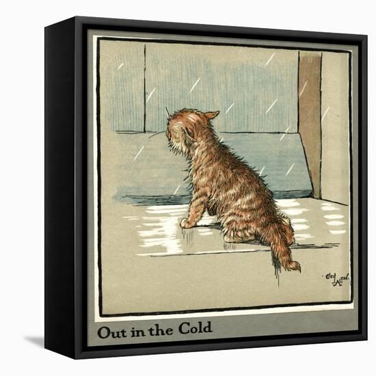 Rufus the Cat Out in the Cold and Rain-Cecil Aldin-Framed Stretched Canvas