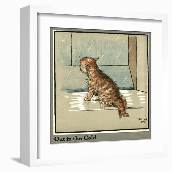 Rufus the Cat Out in the Cold and Rain-Cecil Aldin-Framed Art Print