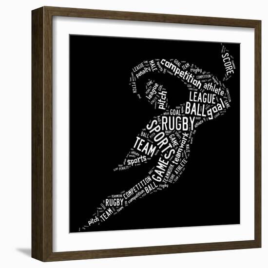 Rugby Football Pictogram With White Wordings-seiksoon-Framed Art Print