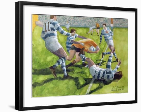 Rugby Match: Australia v Argentina in the World Cup, 1991-Gareth Lloyd Ball-Framed Giclee Print