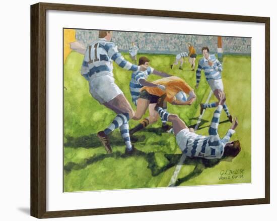 Rugby Match: Australia v Argentina in the World Cup, 1991-Gareth Lloyd Ball-Framed Giclee Print