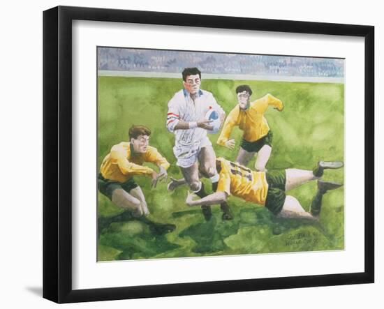 Rugby Match: England v Australia in the World Cup Final, 1991, Will Carling Being Tackled-Gareth Lloyd Ball-Framed Giclee Print