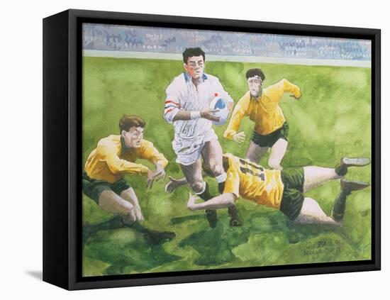 Rugby Match: England v Australia in the World Cup Final, 1991, Will Carling Being Tackled-Gareth Lloyd Ball-Framed Stretched Canvas