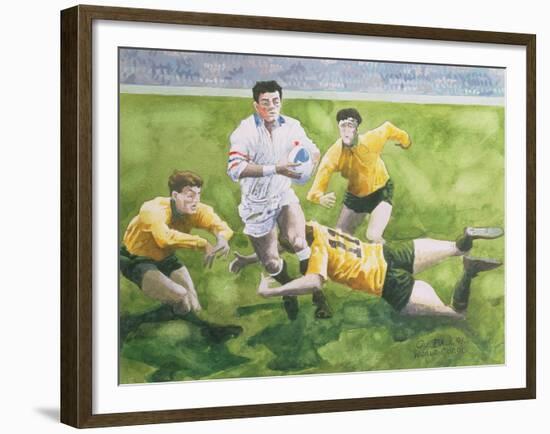 Rugby Match: England v Australia in the World Cup Final, 1991, Will Carling Being Tackled-Gareth Lloyd Ball-Framed Giclee Print