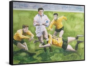 Rugby Match: England v Australia in the World Cup Final, 1991, Will Carling Being Tackled-Gareth Lloyd Ball-Framed Stretched Canvas