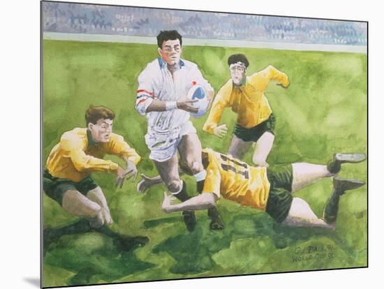 Rugby Match: England v Australia in the World Cup Final, 1991, Will Carling Being Tackled-Gareth Lloyd Ball-Mounted Giclee Print