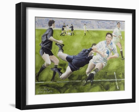 Rugby Match: England v New Zealand in the World Cup, 1991, Rory Underwood Being Tackled-Gareth Lloyd Ball-Framed Giclee Print