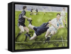 Rugby Match: England v New Zealand in the World Cup, 1991, Rory Underwood Being Tackled-Gareth Lloyd Ball-Framed Stretched Canvas