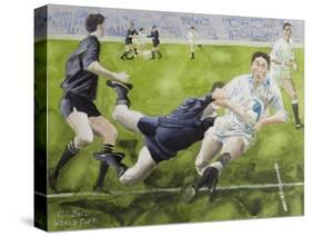 Rugby Match: England v New Zealand in the World Cup, 1991, Rory Underwood Being Tackled-Gareth Lloyd Ball-Stretched Canvas