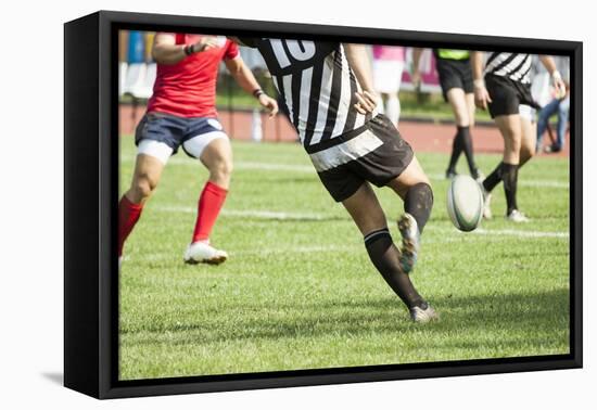 Rugby Player Kicking the Oval Ball-melis-Framed Stretched Canvas