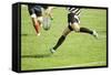 Rugby Player Legs Kicking the Oval Ball-melis-Framed Stretched Canvas