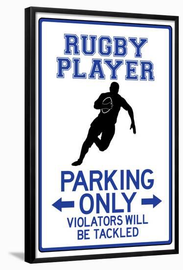 Rugby Player Parking Only Sign Poster-null-Framed Poster