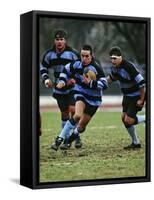 Rugby Players in Action, Paris, France-Paul Sutton-Framed Stretched Canvas