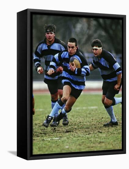 Rugby Players in Action, Paris, France-Paul Sutton-Framed Stretched Canvas