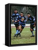 Rugby Players in Action, Paris, France-Paul Sutton-Framed Stretched Canvas