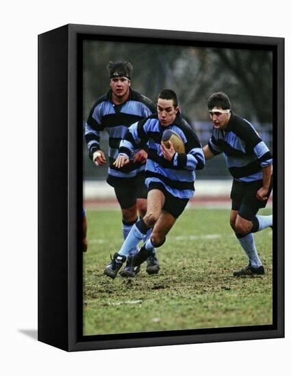 Rugby Players in Action, Paris, France-Paul Sutton-Framed Stretched Canvas