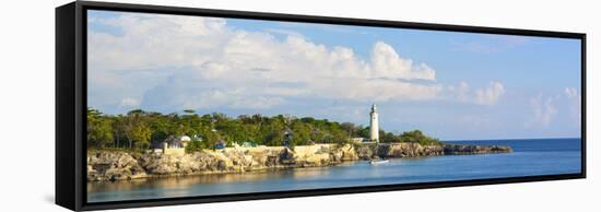 Rugged Coastline and Lighthouse, West End, Negril, Westmoreland Parish, Jamaica, Caribbean-Doug Pearson-Framed Stretched Canvas