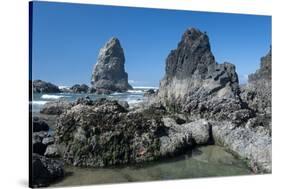 Rugged Sea Stacks Near Haystack Rock at Cannon Beach, Oregon-Greg Probst-Stretched Canvas