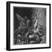 Ruggiero Rescuing Angelica, Illustration from Canto X of 'Orlando Furioso' by Ludovico Ariosto-Gustave Doré-Framed Giclee Print