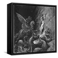 Ruggiero Rescuing Angelica, Illustration from Canto X of 'Orlando Furioso' by Ludovico Ariosto-Gustave Doré-Framed Stretched Canvas